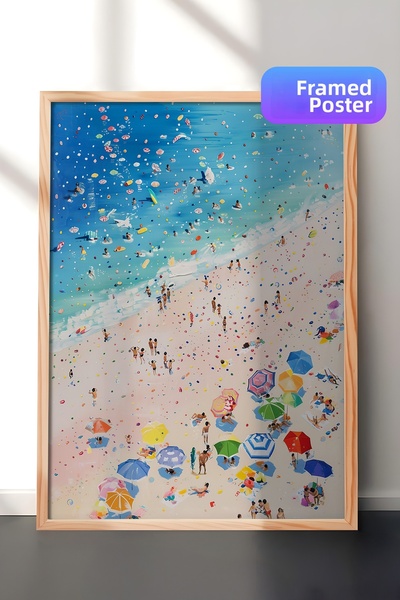 Zestia Tablou de perete cu ramă din lemn, vedere de sus, peisaj colorat de co...