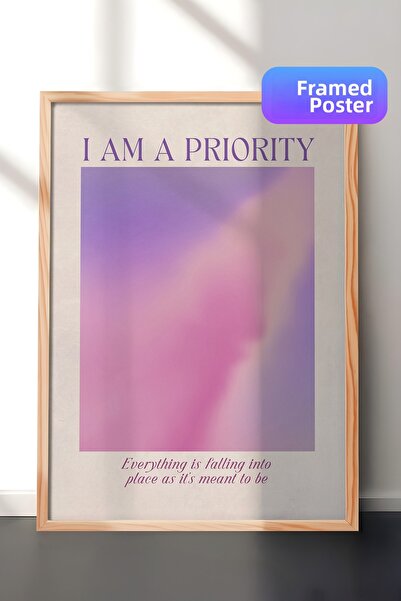 Zestia Tablou de perete cu ramă din lemn, cu textul „I Am A Priority”, tipogr...