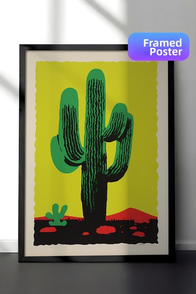 Zestia Pictură de perete înrămată în negru, cactus verde vibrant, poster bota...