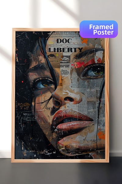 Zestia Tablou de perete cu ramă din lemn, cu tematică Libertate, față de feme...
