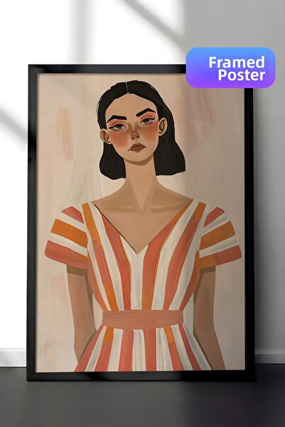 Zestia Ζωγραφική τοίχου με μαύρο πλαίσιο Γυναίκα με ριγέ φόρεμα Μίνιμαλ μοντέ...