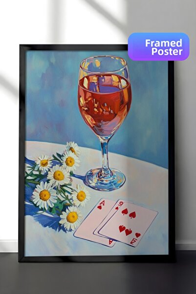 Zestia Μαύρο πλαίσιο ζωγραφικής τοίχου Ρομαντική σκηνή νεκρής φύσης με ποτήρι...