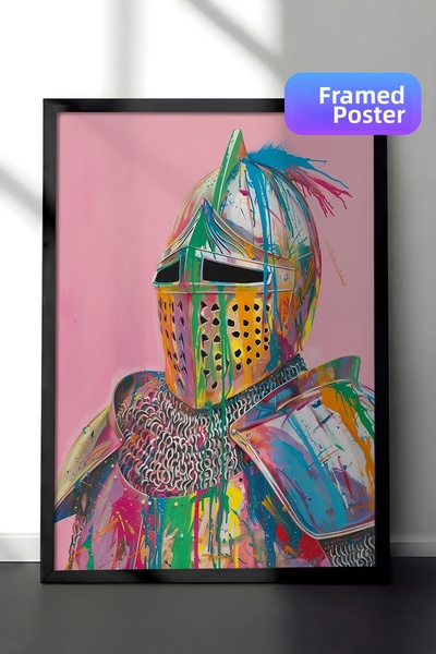 Zestia Pictură murală înrămată în negru, ilustrație colorată cu războinic din...