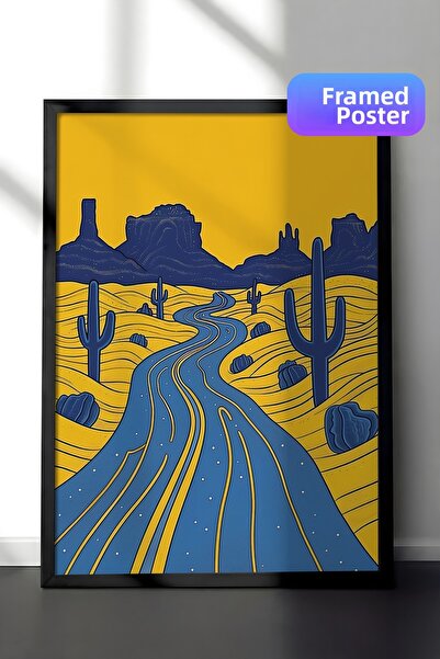 Zestia Pictură murală înrămată în negru, Drum care se extinde în deșert și ca...