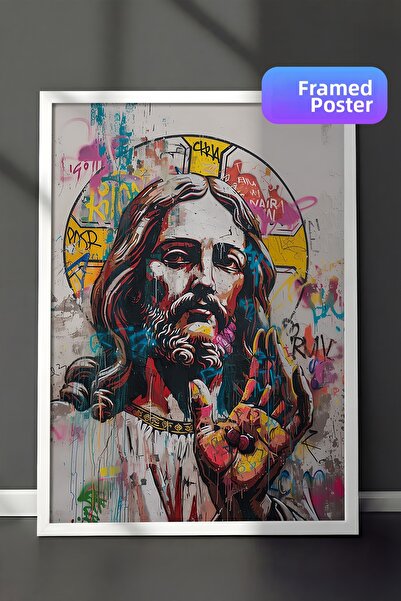 Zestia Pictură murală înrămată albă, portret artistic cu o notă de graffiti, ...