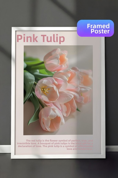 Zestia Pictură de perete înrămată în alb Lalele roz Flori romantice de primăv...