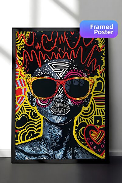 Zestia Pictură de perete înrămată în negru cu modele colorate, decor pentru s...