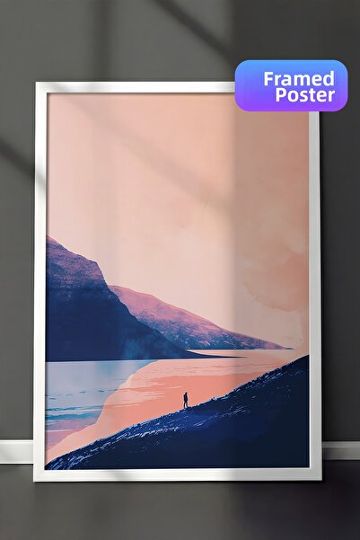 Zestia Pictură de perete înrămată în alb, în tonuri pastelate, peisaj de coas...