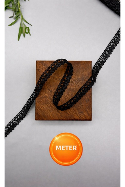 Ak Tuhafiye 10 μέτρα Μαύρη βαμβακερή δαντέλα-κοπανάκι κορδέλα 10 μέτρα, πλάτο...