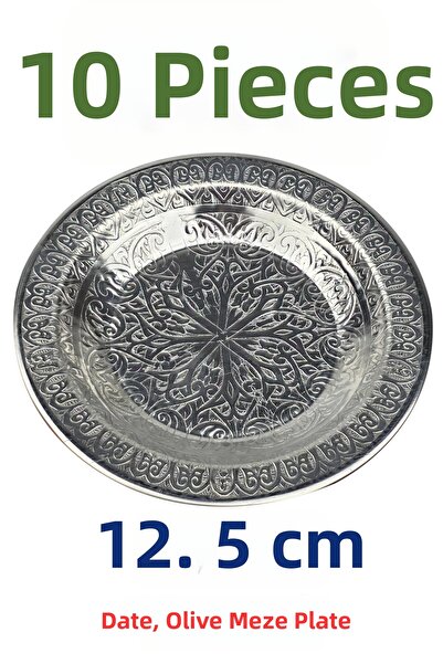 Binbir Trend 12.5 cm Authentic Patterned Stainless Chrome Steel Date Plate, O...