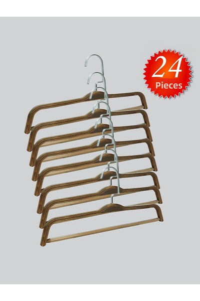 NYN شماعات بناطيل خشبية 8176 BARLI من النيكل الفضي، 24 قطعة