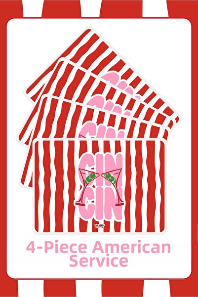 The Grade American Service Set of 4 Red and White Striped Plate Mats Stain Re...