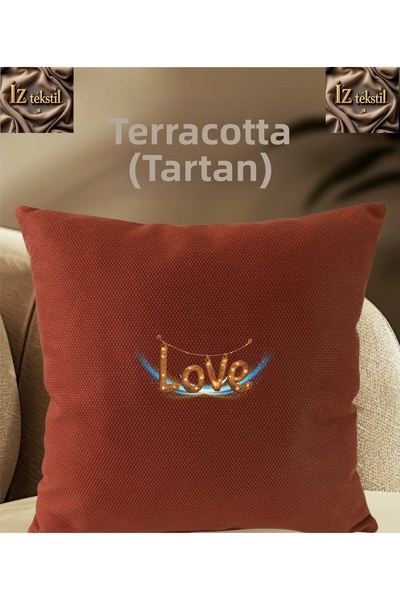 İZ WORTH WEARİNG Love Written Mosaic Patterned Cinnamon Colored Kirlent Cover...