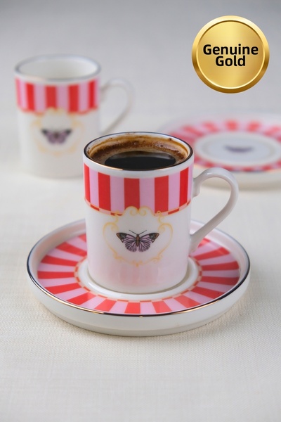 tabakevi Tabak Evi Porcelain Butterfly Collection Gold Gilded Coffee Cup 85Cc...
