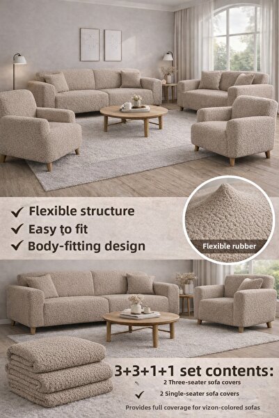 riselerhome Husă de canapea elastică crem cu model boem, set 3+3+1+1 |   Husă...