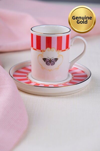 tabakevi Tabak Evi Porcelain Butterfly Collection Gold Gilded Coffee Cup 85Cc...