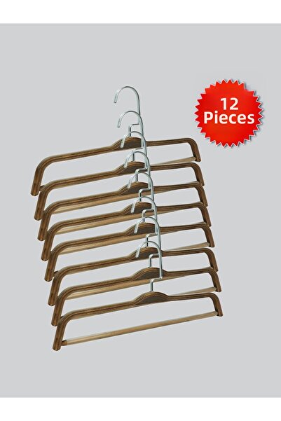 NYN شماعات بناطيل خشبية 8176 BARLI من النيكل الفضي، 12 قطعة