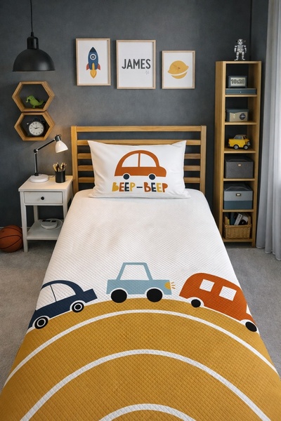 Evmila طقم بيكيه فردي منقوش للسيارة مقاس 160 × 220 سم بيكيه أبيض للأطفال والرضع