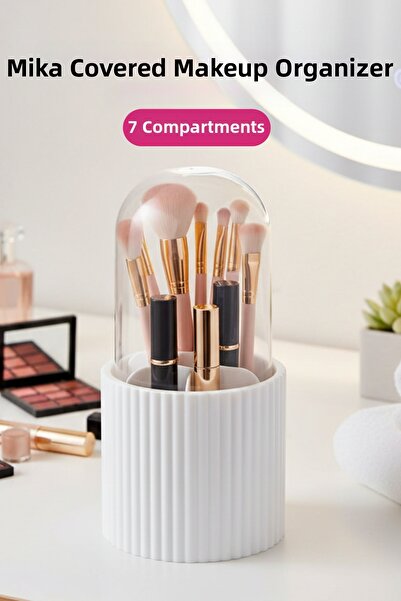 Poomy 7-Compartment Dustproof Makeup Brush Organizer & Brush Holder with Mica...