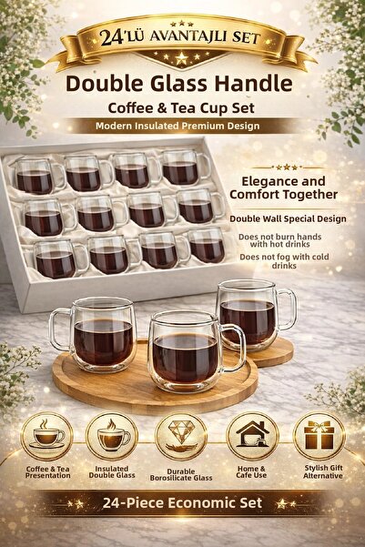 Berdina Home 4-Piece Double Glass Handle Borosilicate Heat-Insulated Coffee L...