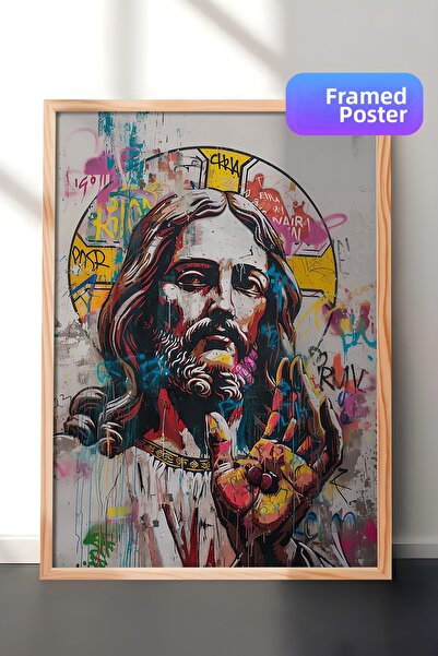 Zestia Pictură murală înrămată în lemn, portret artistic cu o notă de graffit...