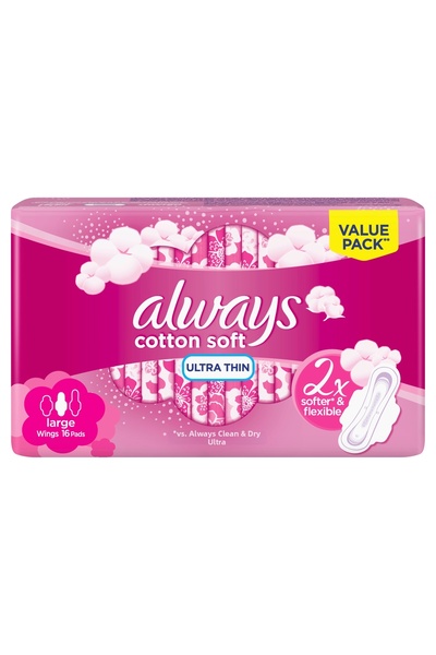 Always Ultra Cotton Soft Long Sanitary Pads 16 ct