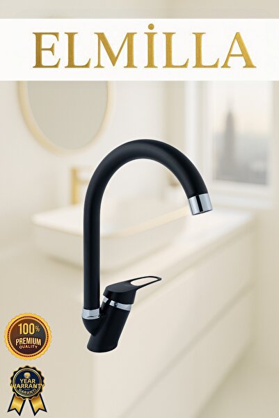elmilla Black Chrome Kitchen Sink Faucet with Pipe, Hot and Cold Water Mixer ...