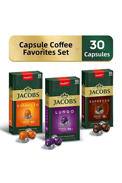 Jacobs Capsule Coffee Favorites Set 30-Pack Nespresso Compatible Aluminum Cap...