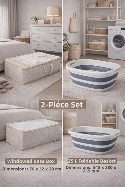 PONÇİK BEBEK Set of 2 Large Size Storage Bins with Windows & 25 Liter Folding...