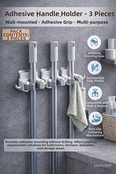 Ekostem مزلاج مكنسة كهربائية مقبض المشبك حامل منظم 3 قطع