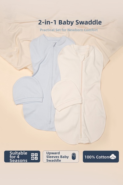 Vauva 100% cotton double-sided zippered swaddle for baby, soft jersey fabric,...