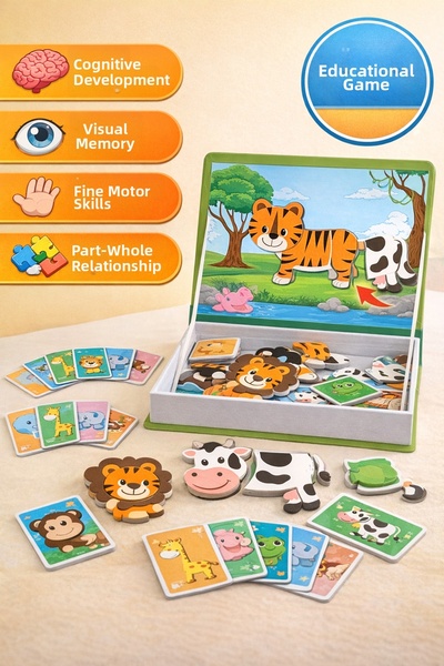 TOYFEST لعبة تركيب الصور المقطوعة المغناطيسية للحيوانات، 40 قطعة، مجموعة تعلي...