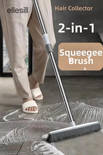 Ellesill فرشاة تنظيف الأرضيات المطاطية، مكنسة سحرية 2 في 1، ممسحة لجمع الوبر ...