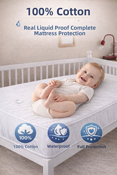 TEXTİLEGARDEN مرتبة أطفال سائلة/مقاومة للماء، مصنوعة من القطن بنسبة 100%، واق...