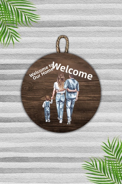 SHELİFE Modern Door Ornament - Digital Wood Printing Welcome to Our Family Ho...