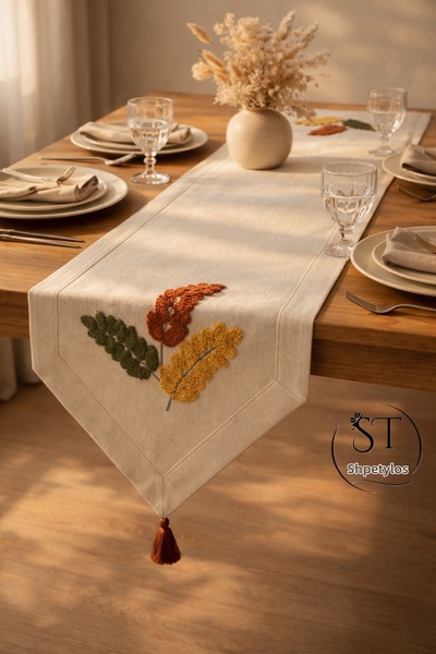 Shopyteks 100% памучен ленен бохемски бродерен покривка за маса – 30x140 cm Е...