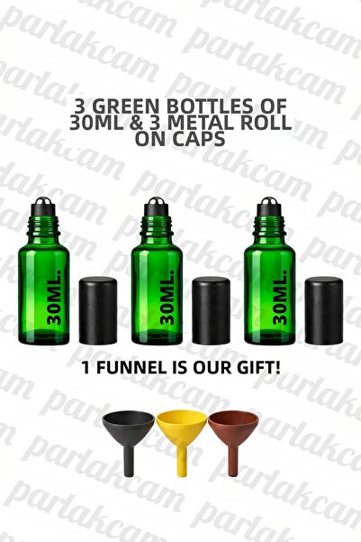 parlakcam 3Pcs Glass Roll on Bottle 30ml Amber Clear Blue Green Glass Bottle ...