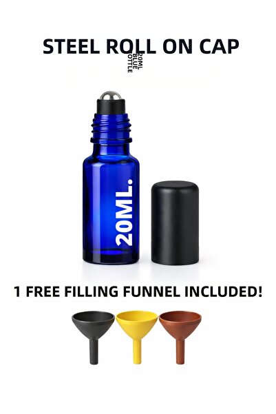 parlakcam 1Pc Glass Roll on Bottle with Ball Leakproof Black Cap 20ml Amber T...