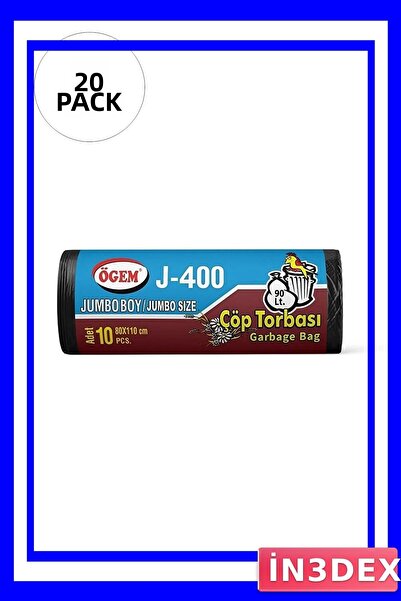 İN3DEX أكياس قمامة كبيرة الحجم 80x110 سم 200 قطعة لون أسود