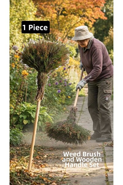 ÇEÇEN HOME (1 Piece) Wooden Handle + Handmade Bush Broom Durable Garden Broom...