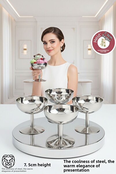 Transformacion مجموعة هايدي من 4 أوعية فاخرة للآيس كريم والتقديم من الفولاذ ا...