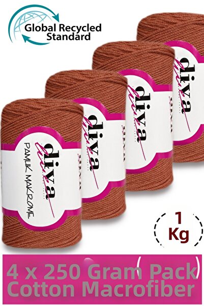 Diva İplik 1 kg - Pack of 4 - 3 mm - Koton Macrame Bag Yarn 1964 Cinnamon
