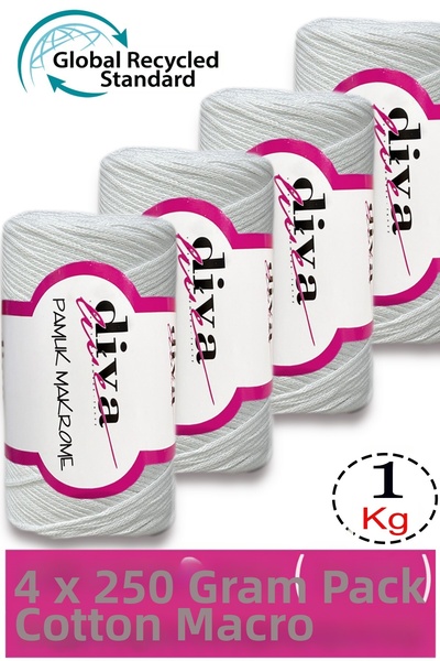 Diva İplik 1 kg - Pack of 4 - 3 mm - Koton Macrame Bag Thread 2101 White