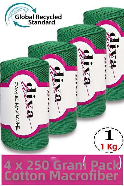 Diva İplik 1 kg - Pack of 4 - 3 mm - Koton Macrame Bag Thread 2121 Forest Green