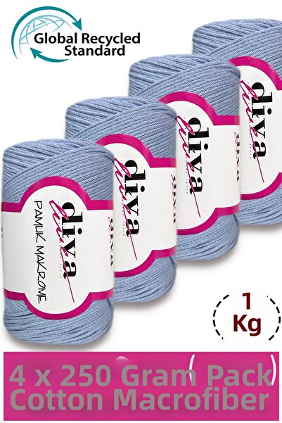 Diva İplik 1 кг - 4-пакет - 3 мм - Памучна макраме нишка за чанти 214 Бебешко...