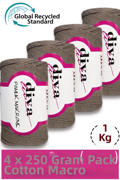 Diva İplik 1 kg - Pack of 4 - 3 mm - Koton Macrame Bag Yarn 257 Mink