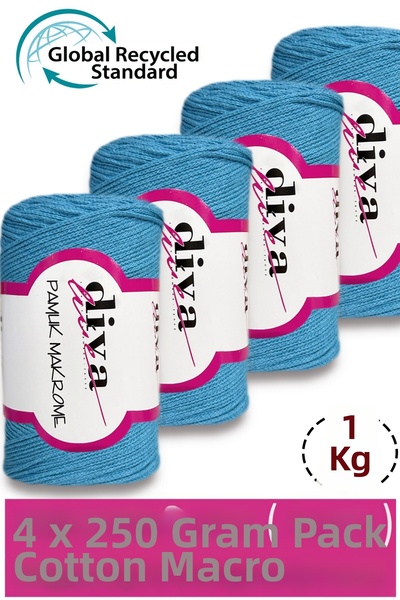 Diva İplik 1 kg - Pack of 4 - 3 mm - Koton Macrame Bag Thread 280 Turquoise