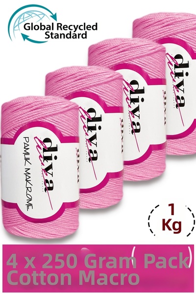 Diva İplik 1 kg - Pack of 4 - 3 mm - Koton Macrame Bag Thread 229 Pink