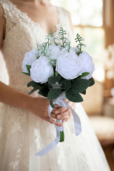 Yapay Çiçek Deposu Aşk-I Daim Peony Bridal Bouquet Set of 2