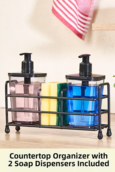ORSA HOME 939 Countertop Organizer with 2 Liquid Soap Dispensers and Dish Spo...